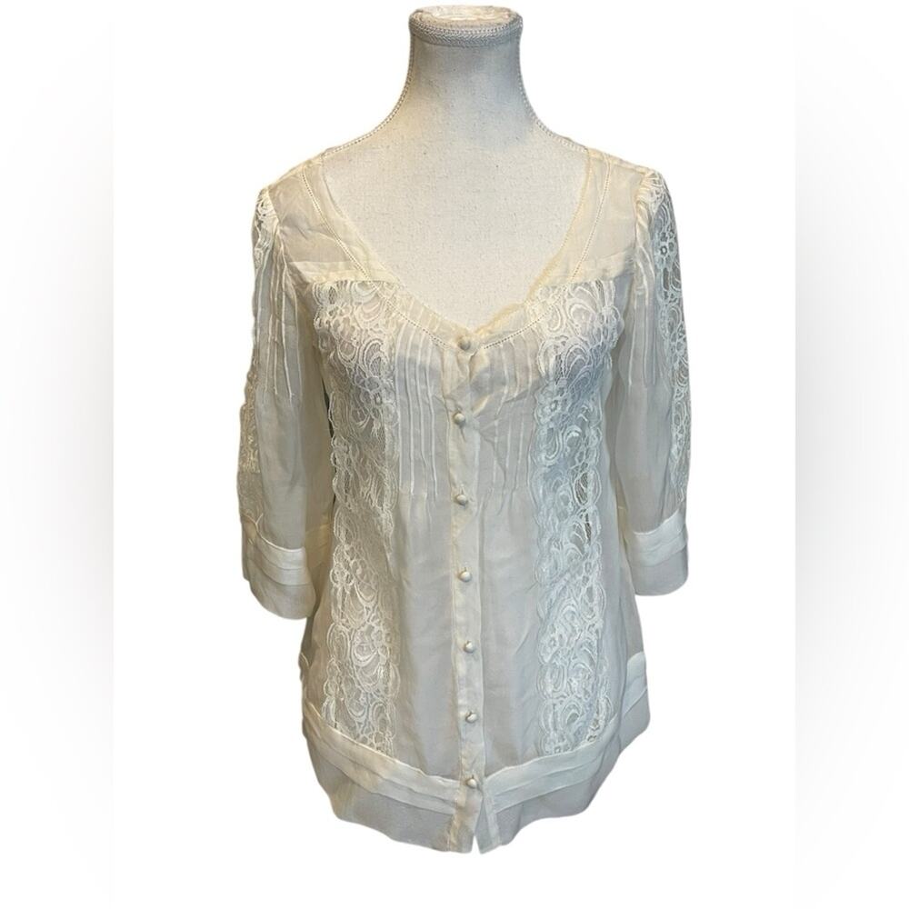 Iijin Silk Chiffon Hand Lace Blouse Top Size:2